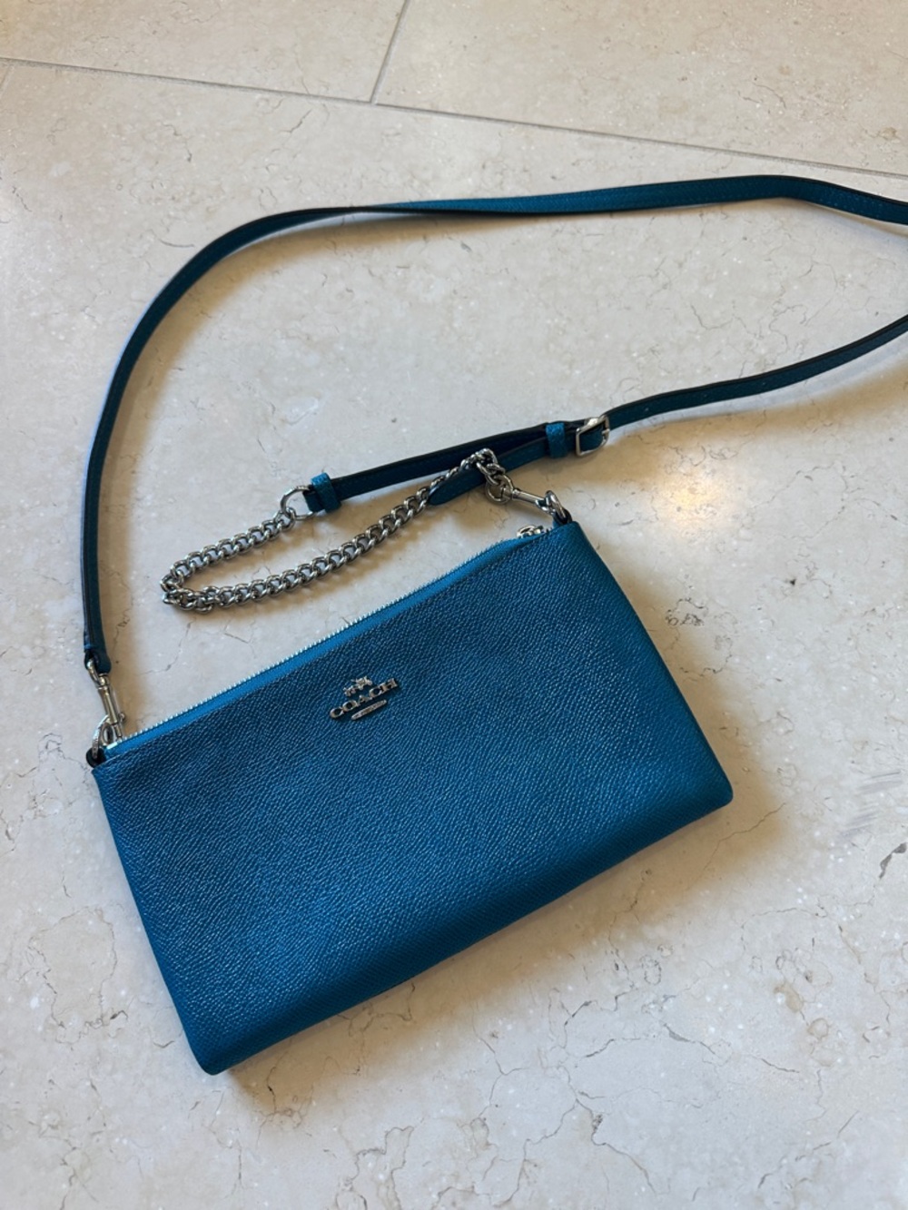 Coach Teal Leather Crossbody with Chain Detail